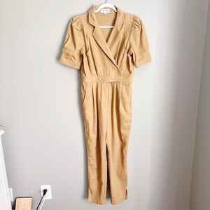 Boutique Day & Moon Denim Puff Sleeve Jumpsuit Romper Mustard Gold M